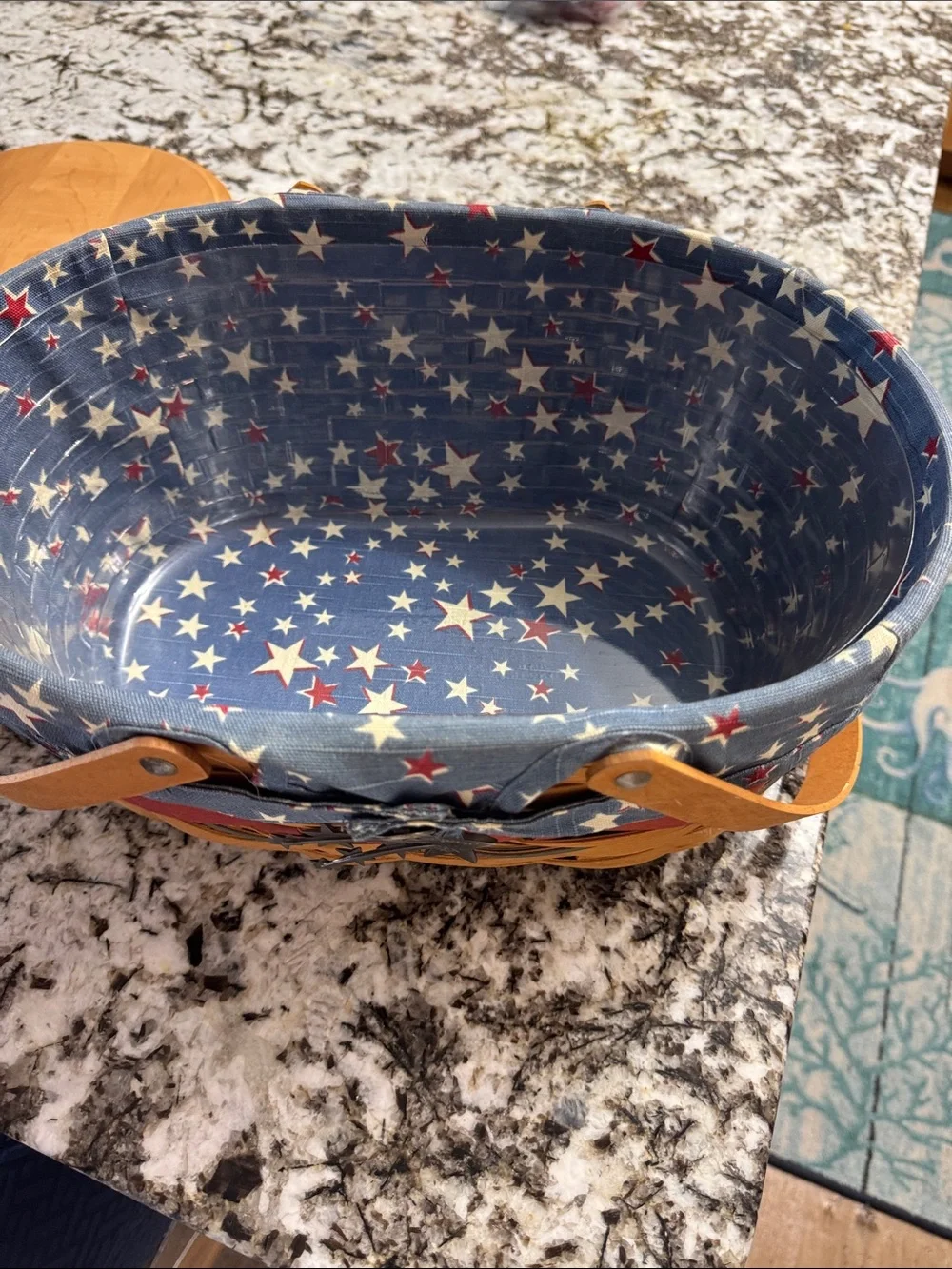 Longaberger Patriotic Star Woven Picnic Basket in Blue, Red, White